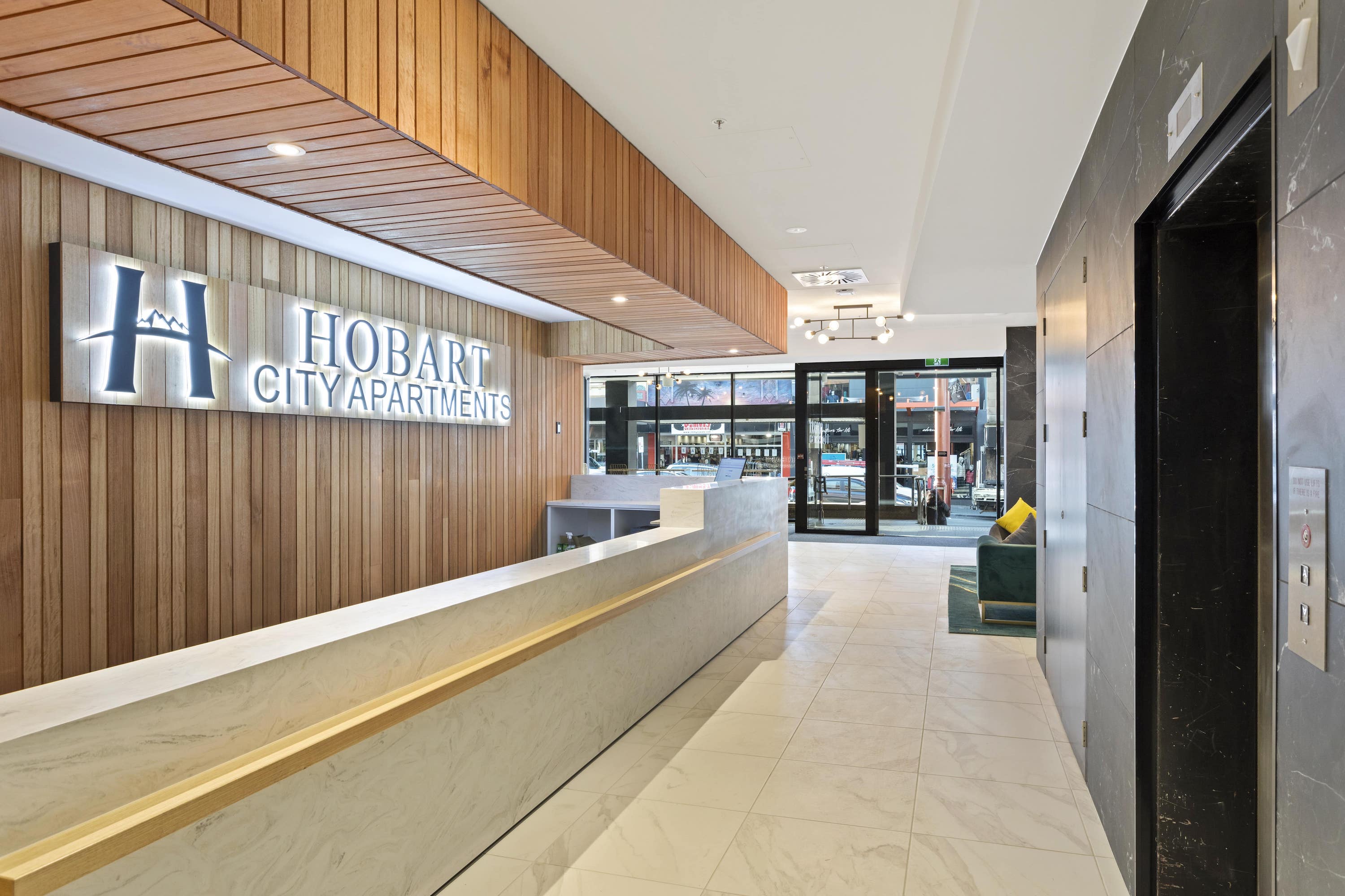 Reception and lobby at Hobart City Apartments