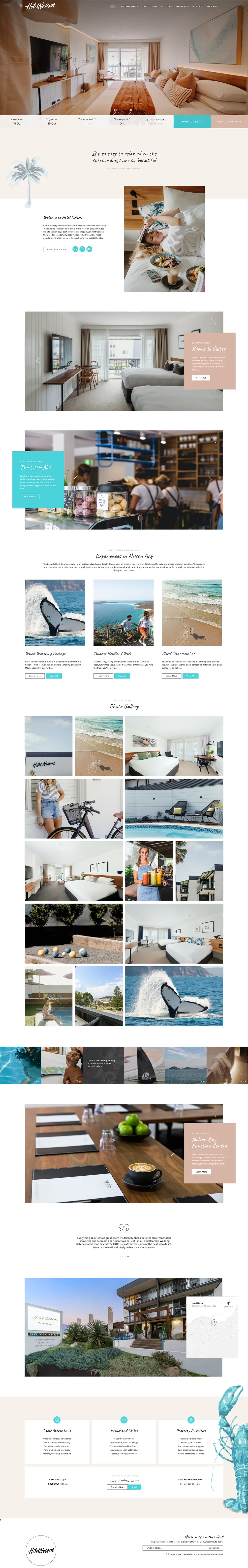 Hotel Nelson website homepage, built by Websites by Indi