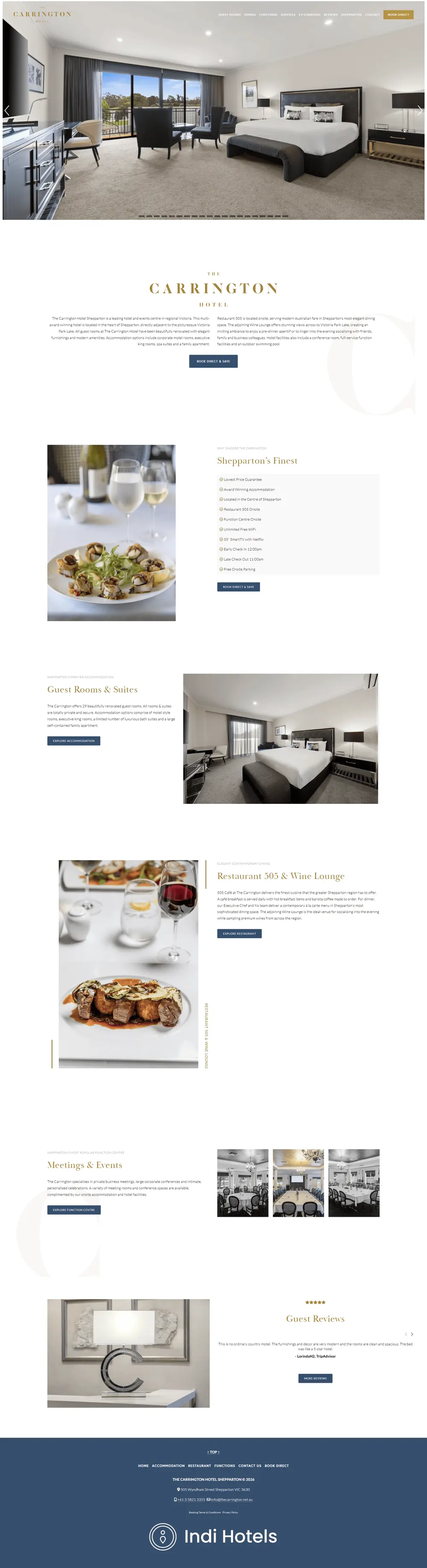 The Carrington Hotel website homepage, built by Websites by Indi